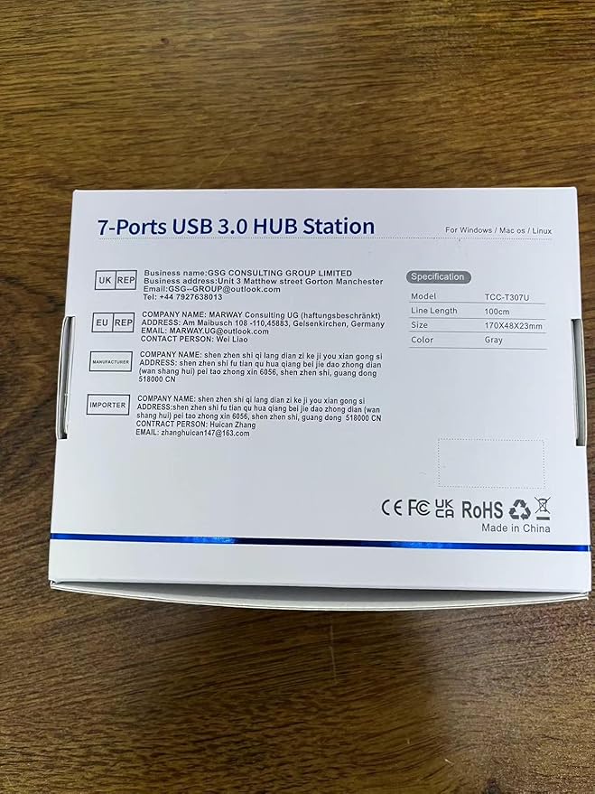 Powered 7-Port USB 3.0 Hub, USB C to 7 Ports USB Data Hub Splitter with Individual LED On/Off Switche, 3.3FT Cable, 12V/3A Power Adapter, for Laptop MacBook Pro/Air PC (Aluminum Gary)-DeskLoop Office