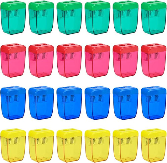 AUSTARK 24Pcs Pencil Sharpener Manual, Small Dual Hole Pencil Sharpeners Bulk by AUSTARK