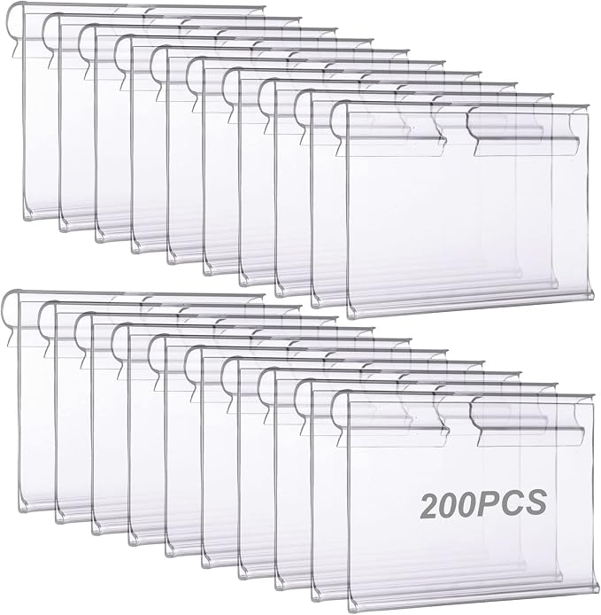 LOEQIAN 200 Pack Clear Plastic Label Holders, Clip On Label Holders, by Unknown