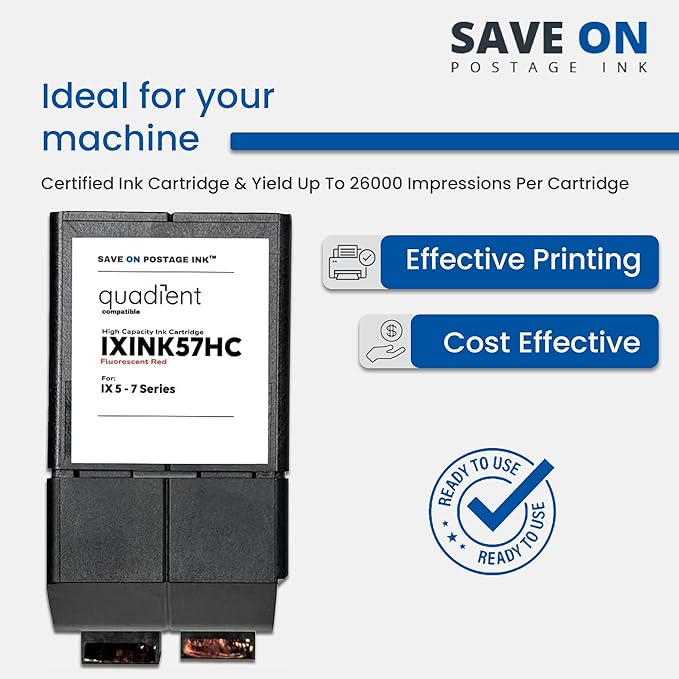 Compatible IXINK57HC Quadient Neopost Ink Cartridge (High Capacity) - Vibrant Fluorescent Red Printer Ink Cartridge for IX-5, IX-7 & IX-7 Pro Series Mailing Systems - Replacement Inkjet Printer Ink-DeskLoop Office