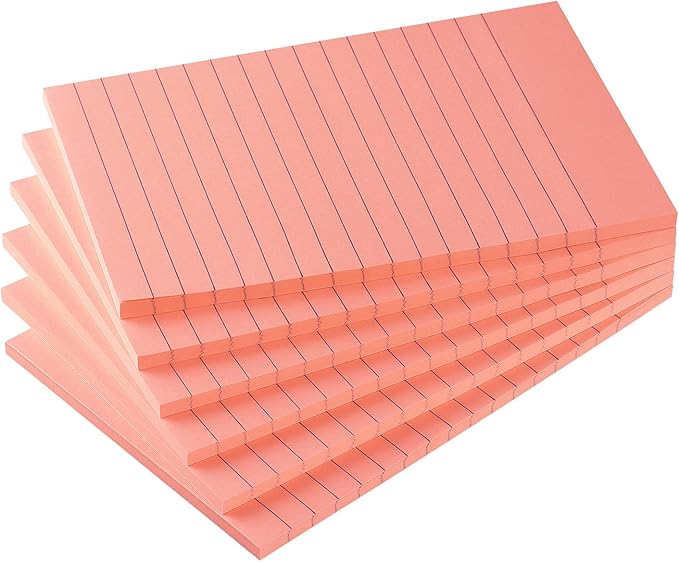 Early Buy 6 Pads Lined Sticky Notes with Lines 4x6 Self-Stick Notes Bright Color Sticky Notes, 45 Sheets/Pad (Pink)-DeskLoop Office