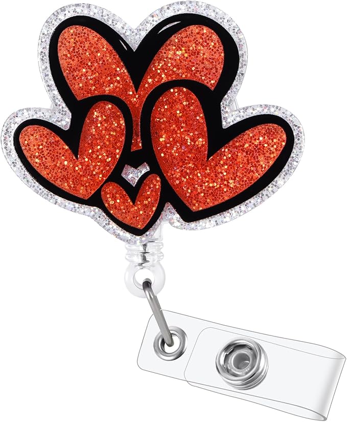 Cute Heart Badge Reel, Retractable ID Card Badge Holder, Name Tag Work Badge by BEZTN