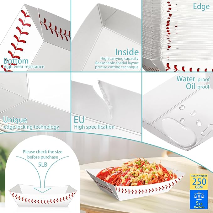 100Pack 5Lb Extra Large Paper Food Boat Trays, Baseball Birthday Decorations - Image 4