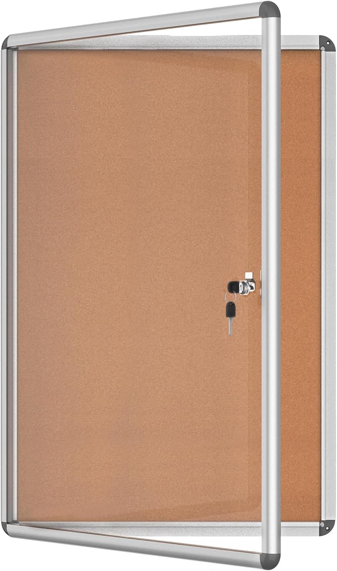 36"x24" Enclosed Bulletin Board, Lockable Weather-Resistant Aluminum Cork Noticeboard for School & Office, Silver Frame w/Cork-DeskLoop Office
