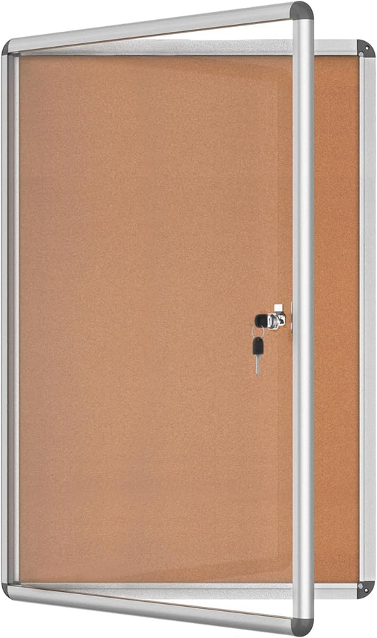 36"x24" Enclosed Bulletin Board, Lockable Weather-Resistant Aluminum Cork Noticeboard for School & Office, Silver Frame w/Cork-DeskLoop Office