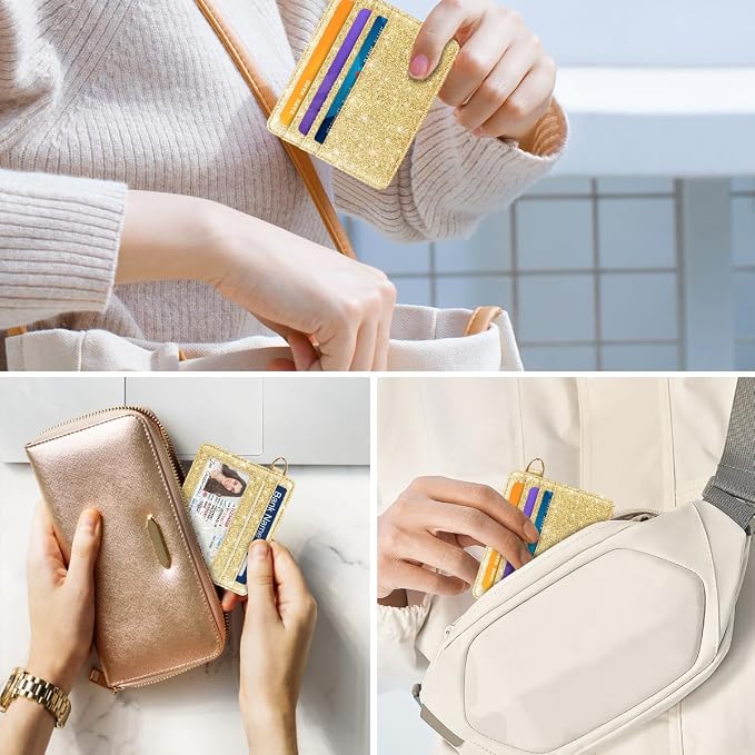 Slim Credit Card Holder Glitter Leather Small Wallet Women Thin Cards Holders - Image 6