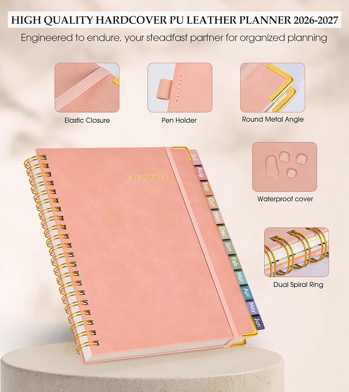 Academic Planner 2026-2027, Hardcover Leather Weekly and Monthly Calendar - Image 4