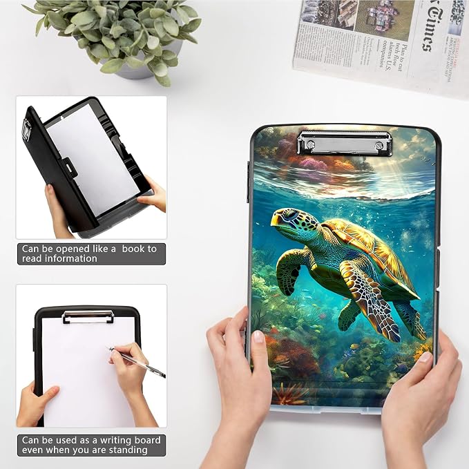 Clipboard with Storage, 9.5x14 High Capacity Sea Turtle Storage Clipboard with - Image 4
