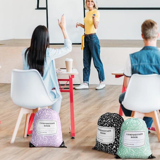 18 Pcs Back to School Composition Book Drawstring Bag Bulk 13"x16" Backpacks - Image 4