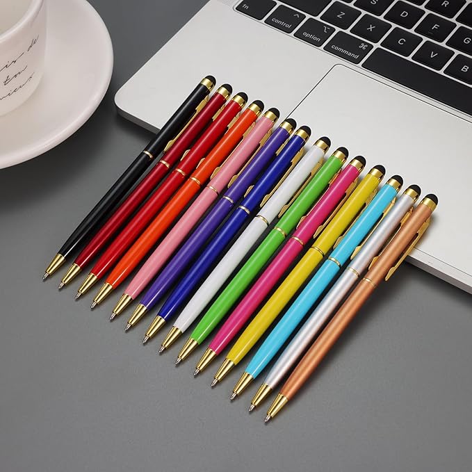 15 Pack Stylus Pens for Touch Screens Stylus Pen Compatible with Phone Tablets Kindle and Black Ink Ballpoint Pens-2 in 1 Stylists pens for Touch Screens (Gold)-DeskLoop Office