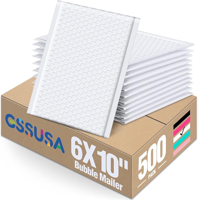 GSSUSA White Bubble Mailers 6X10 Inches 500 Pack, Padded Poly Bubble Mailer by GSSUSA