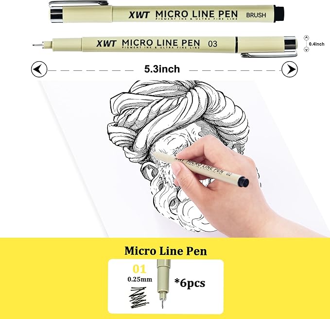 Micro Fineliner Pens 6Pcs 0.25mm/Set, Ultra Fine Fineliner Pen, Water-based Black Pigment Ink, Drawing Journaling Doodling Supplies for Artists, Designers, Students-DeskLoop Office