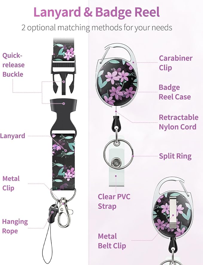 Uniclife Floral Sliding Badge Holder Purple Flower Plastic Case - Image 6
