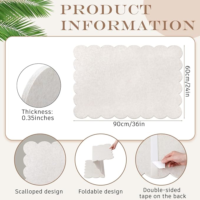 Mooliwe Scalloped Felt Bulletin Board 36 x 24 Inches Foldable Beige Pin Cork - Image 2