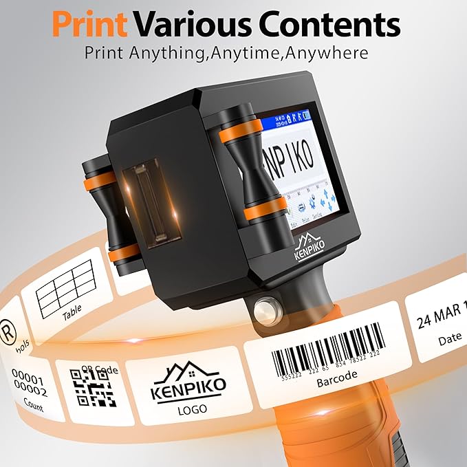 Handheld Printer, 2025 Upgrade 1 Inch Print Height Handheld Inkjet Printer with 72ML Quick-Drying Ink Cartridge,Portable Inkjet Printers Gun with 4.3" Touch Screen for Barcode, Logo, Date