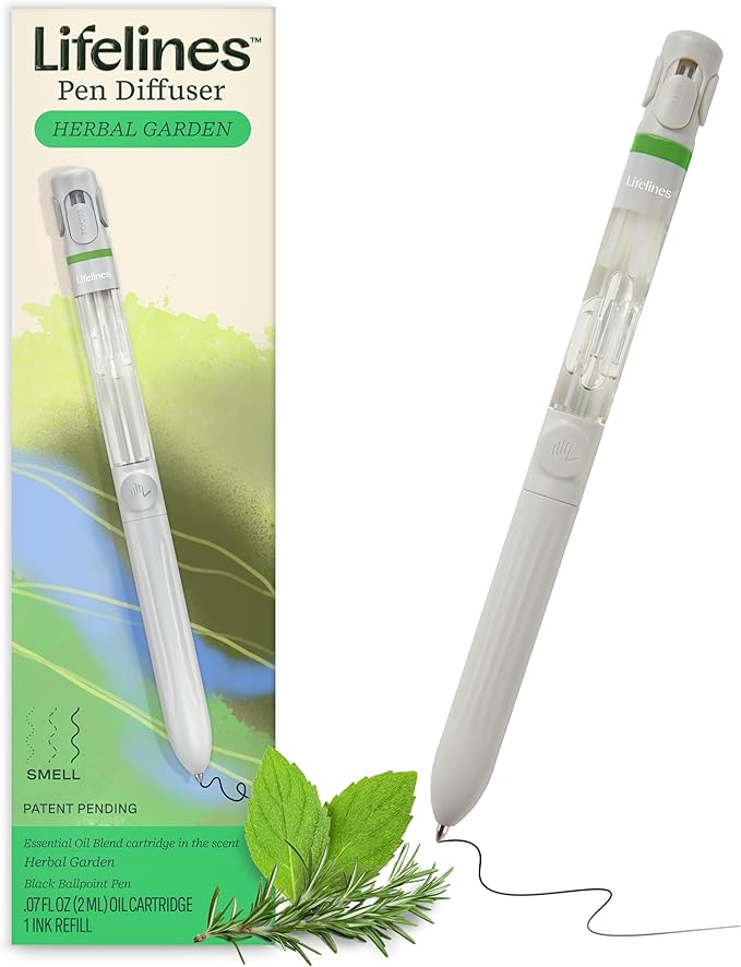 Lifelines Pen Diffuser, Herbal Garden - 1mm Black Ballpoint Pen with Scented Essential Oil Blends – Aromatherapy Diffuser & Sensory Immersion Diffuse Aroma As You Write-DeskLoop Office