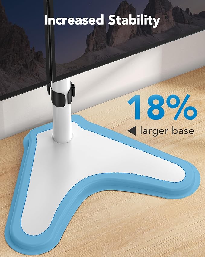 HUANUO 32 inches Dual Monitor Stand up to 17.6lbs, High-Grade Aluminum Free-Standing Dual Monitors Mount for 2 Screens. Fully Adjustable Dual Monitor Stand for Desk with Tilt, Swivel, Rotation, White-DeskLoop Office