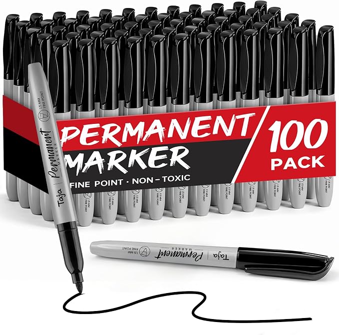 Taja Permanent Markers, Fine Tip, Quick-Drying and Fade-Resistant Bulk Marker by Taja