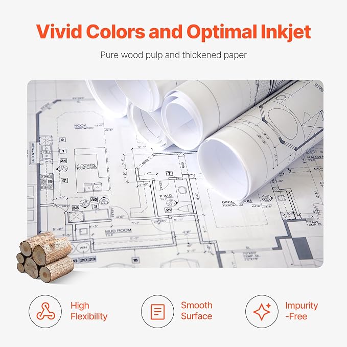 VEVOR Wide Format Paper, 24 in x 500 ft Plotter Paper, 2 Rolls CAD Bond Rolls - Image 6
