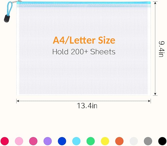 Sooez 36 Pack Mesh Zipper Pouch with Sticky Labels, A4 Mesh Bags for Board Game Puzzles Organization Storage, Durable Letter Size File Folders Organizer for Teacher School Classroom Office Supplies-DeskLoop Office