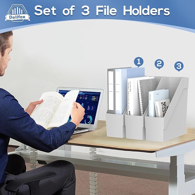 Delifox 3 Pack Magazine Rack, Plastic File Folder Bin Organizer - Image 6