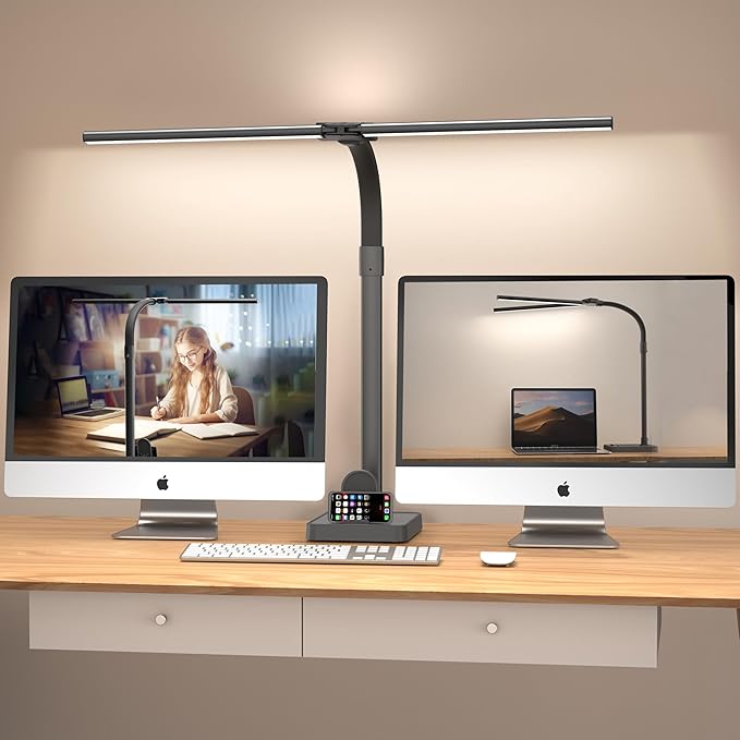 Double Head LED Desk Lamp, Architect Desk Lamps for Home Office, 24W Brightest Workbench Office Lighting-5 Color Modes and 5 Dimmable Eye Protection Modern Desk Lamp (Black-Desktop, Big)-DeskLoop Office