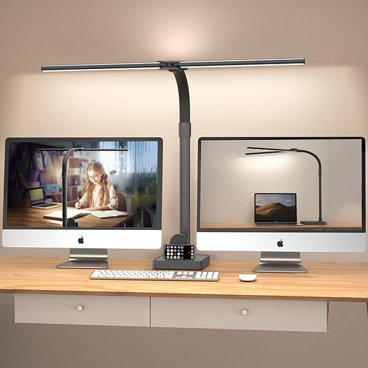 Double Head LED Desk Lamp, Architect Desk Lamps for Home Office, 24W Brightest Workbench Office Lighting-5 Color Modes and 5 Dimmable Eye Protection Modern Desk Lamp (Black-Desktop, Big)-DeskLoop Office