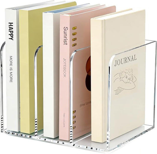 3-Slot Clear Acrylic Magazine File Holder – Vertical Desk Organizer by Unknown