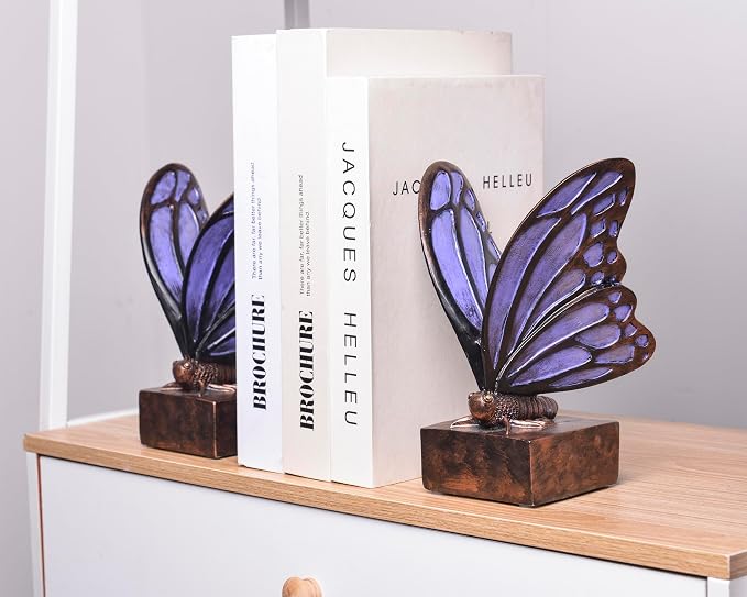 Vintage Purple Butterfly Bookends, Resin Book Ends - Image 5