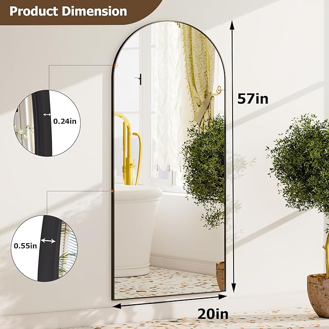 GLSLAND - 20x57 inch Arched Full Length Mirror - Floor Mirrors Aluminum Alloy Frame Full Body Dressing Mirror for Bedroom, Living Room,Gold-DeskLoop Office