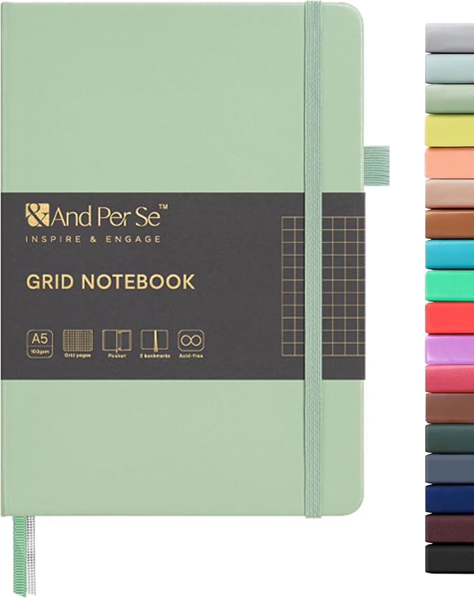 &And Per Se Graph Notebook, 5mm Grid, A5 Hardcover, 160 Pages 100gsm Thick Paper by AndPerSe