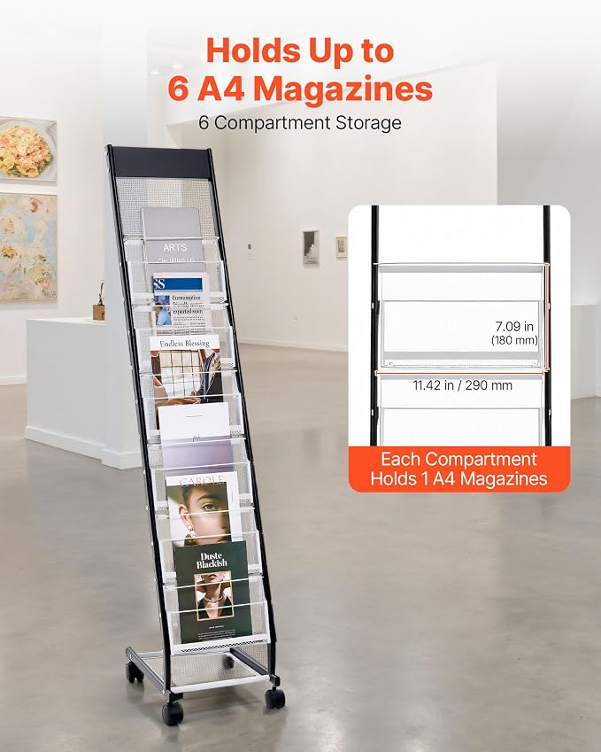 VEVOR Brochure Display Rack, Narrow 6-Tier Magazine Literature Display Stand - Image 2