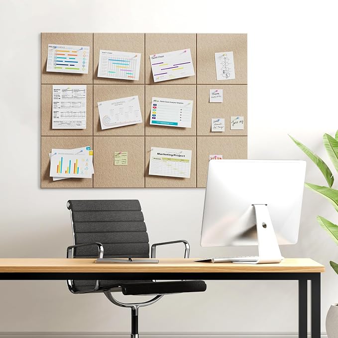 MaxGear Felt Bulletin Board 48" x 36", Tan Felt Wall Tiles Wall Decor | Modern - Image 8