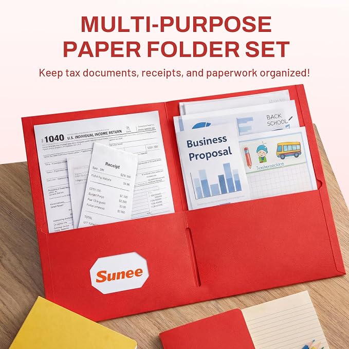 SUNEE Folders with Pockets, 2 Pocket Folders Fit Letter Size Paper, Paper File - Image 2