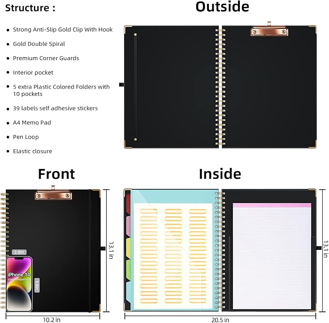 Ospelelf Clipboard with Storage 8.5 X 11，Padfolio Organizer, Spiral Portfolio - Image 2