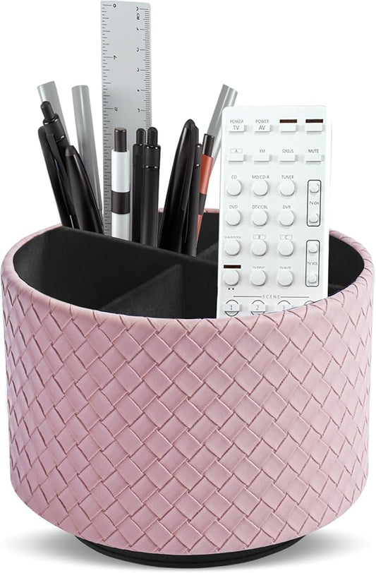 Hennaja Round Leather Art Supply Organizer, Remote Control Holder, 360 Degree by Hennaja