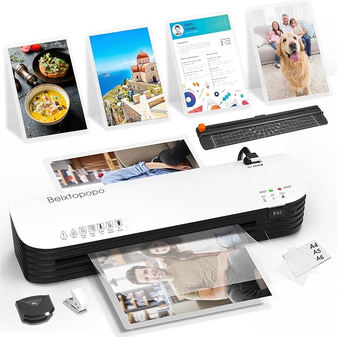 Laminator Machine, 9 Inch Thermal Laminater, Beixtopopo A4/A5/A6 Personal Laminator Machine with Laminating Sheets, 6 in 1 Heating Laminate Machine for Home School Office, Silent-DeskLoop Office