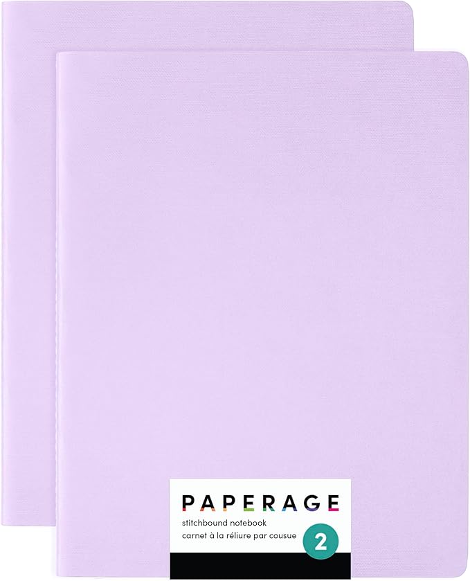 PAPERAGE Soft Cover Lined Journal Notebook, 2 Pack, (Lavender), 100 Pages, Large 7.5 inches x 9.5 inches, College Ruled, Ideal for Note Taking & Travel Journal-DeskLoop Office