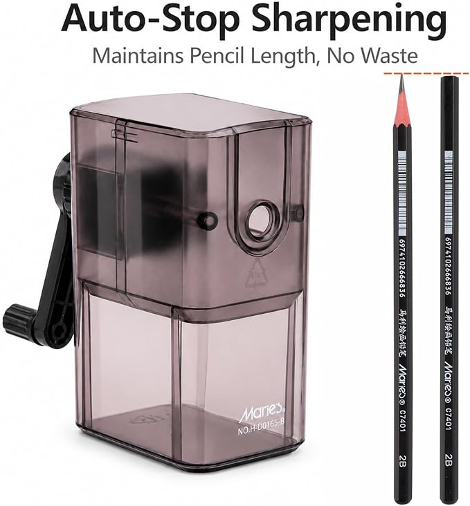 Marie’s Manual Pencil Sharpener, 5 Point Modes, Transparent Shavings Bin - Image 3