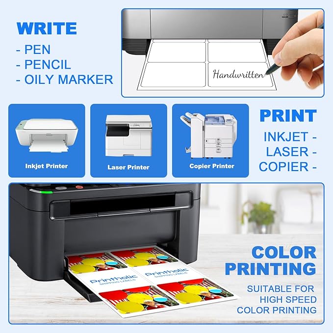 600 6 Per Sheet Label Address Labels 3-1/3" x 4" Self Adhesive Sheets Shipping Labels Easy Peel & Feed White Stickers for Laser & Inkjet Printers (100 Sheets, 600 Labels)-DeskLoop Office