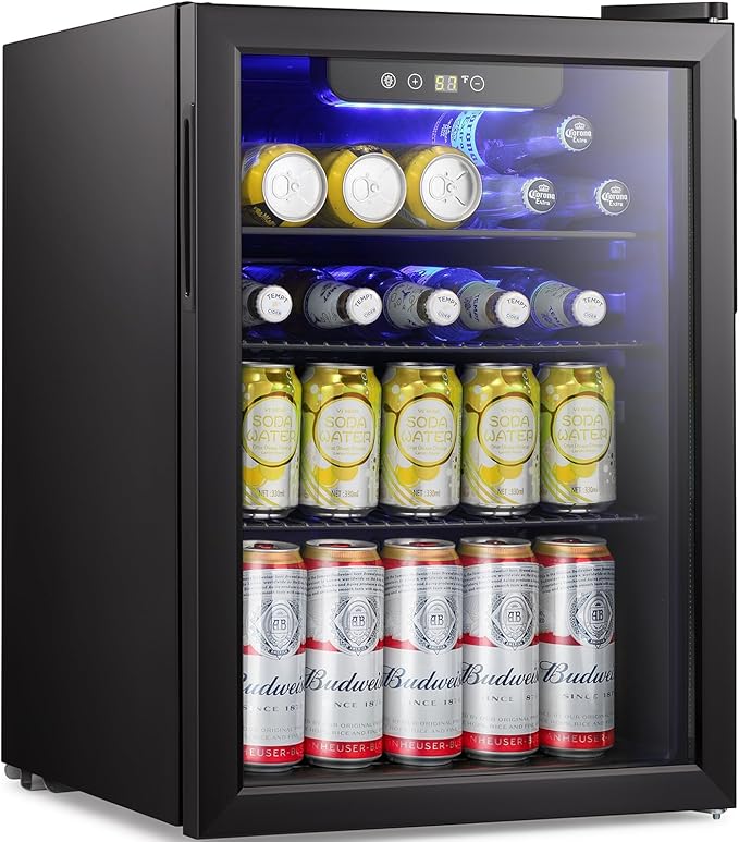 Antarctic Star Beverage Refrigerator Cooler-85 Can Mini Fridge Glass Door for Soda Beer Wine Stainless Steel Glass Door Small Drink Dispenser Digital Display for Home, Office Bar,2.4cu.ft-DeskLoop Office