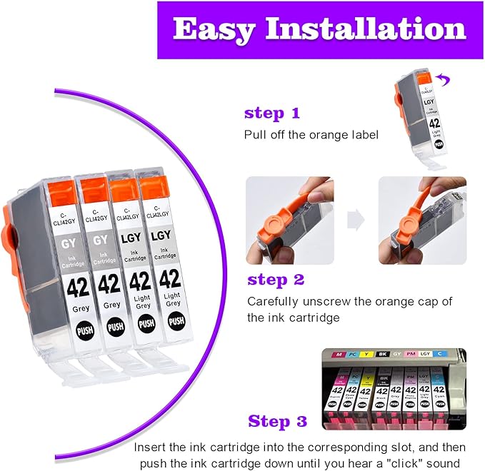 CLI-42 Pixma Pro-100 Ink Replacement for Canon CLI42 GY CLI-42 LGY Compatible Ink Cartridge Use for Pixma Pro-100 Pro-100s Printers 4 Value Pack (2 Gray, 2 Light Gray)-DeskLoop Office