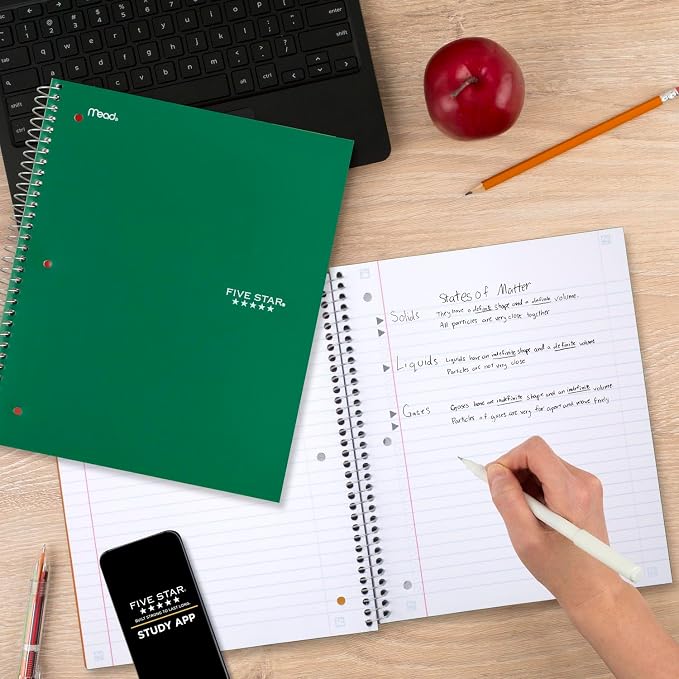 Five Star Spiral Notebook 3 Subject Wide Ruled | Forest Green | 150 Sheets | - Image 7