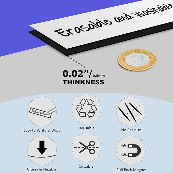 LLPT Dry Erase Magnetic Label Strips, 20 Pack | Blank Reusable, Writable - Image 2