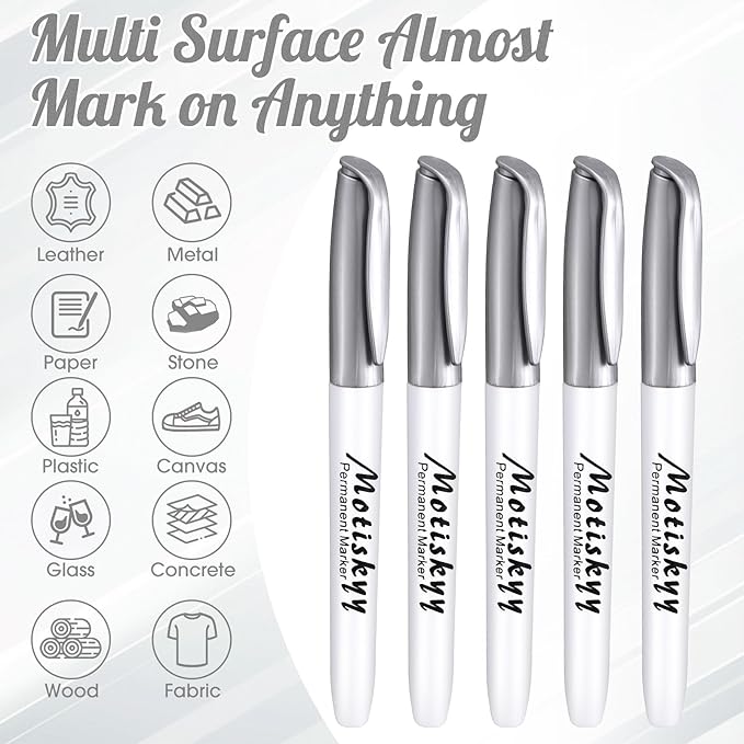 180 Pcs Metallic Permanent Markers Bulk Fine Point Metallic Markers Pens for Fabric, Black Paper, Cards, Scrapbook, Wood, Plastic, Canvas, Mugs, DIY Art Crafts, Etc (Silver)-DeskLoop Office