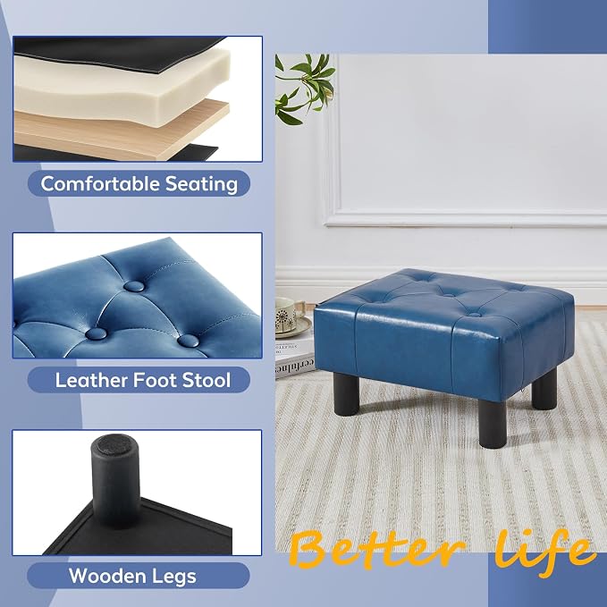 Small Foot Stool Ottoman, Faux Leather Footstool Ottoman Foot Rest - Image 4
