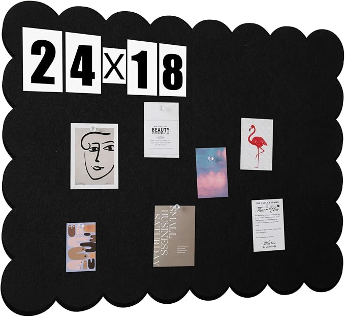 Mooliwe Scalloped Felt Bulletin Board 24 x 18 Inches Foldable Black Pin Cork by Mooliwe
