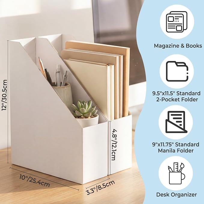 Rempry Magazine File Holders White, Foldable Cardboard Document Organizer Boxes - Image 2