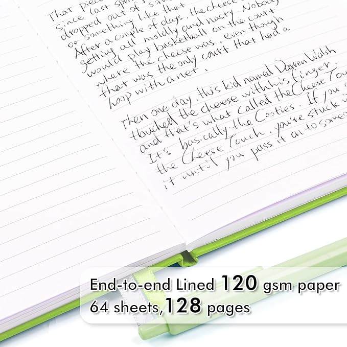 feela 5 Pack Notebooks Journals Bulk, Hardcover Notebook Classic Ruled Lined Journals with Pen Holder for Women Girls School Business Supplies, with 5 Black Pens, 120 GSM, 5.1”x8.3”, A5, Green-DeskLoop Office