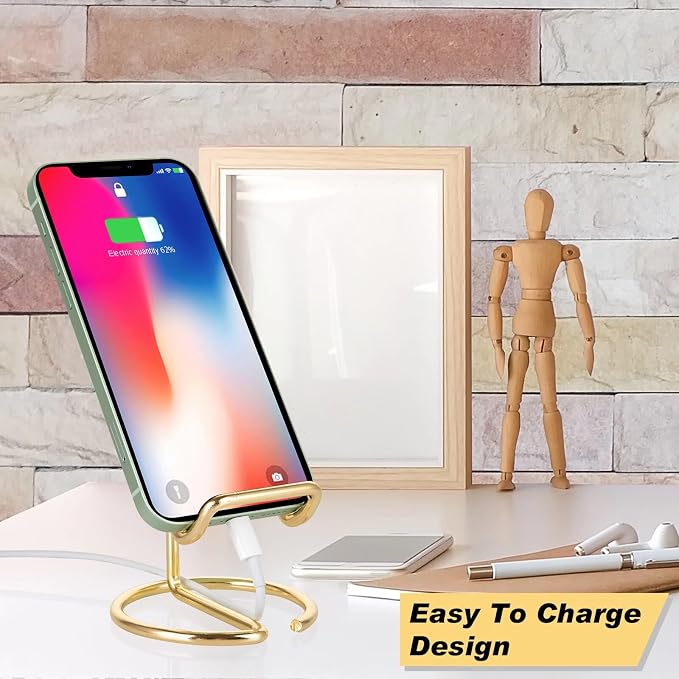 ROPOSY 2 Pack Cell Phone Stand for Desk, Cute Metal Gold Cell Phone Stand - Image 3
